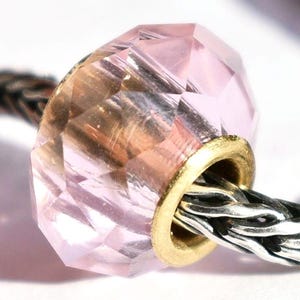 Pink Glass Crystal charm bead with full brass core: 14.5mm, for European Bracelets