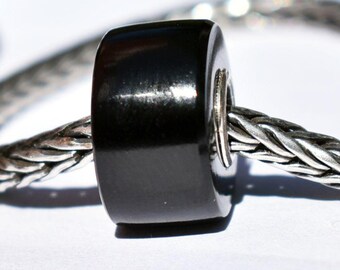 925 Sterling Silver Black Onyx Rondelle Charm Bead For European Bracelets #94099
