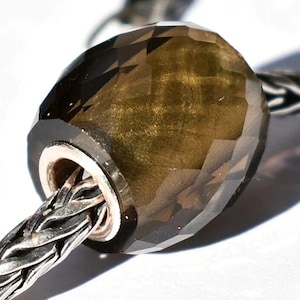 Smoky Quartz faceted barrel charm bead: 13mm, full silver core, for European Bracelets