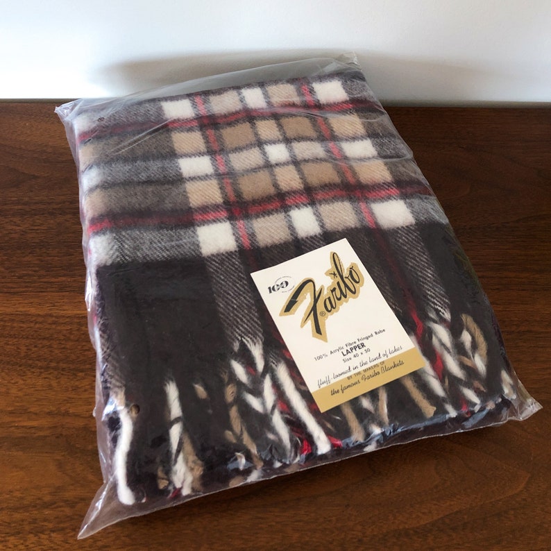 Vintage 1960s Faribo Brown Plaid Camp Blanket 40 X 50 New Old Stock ...