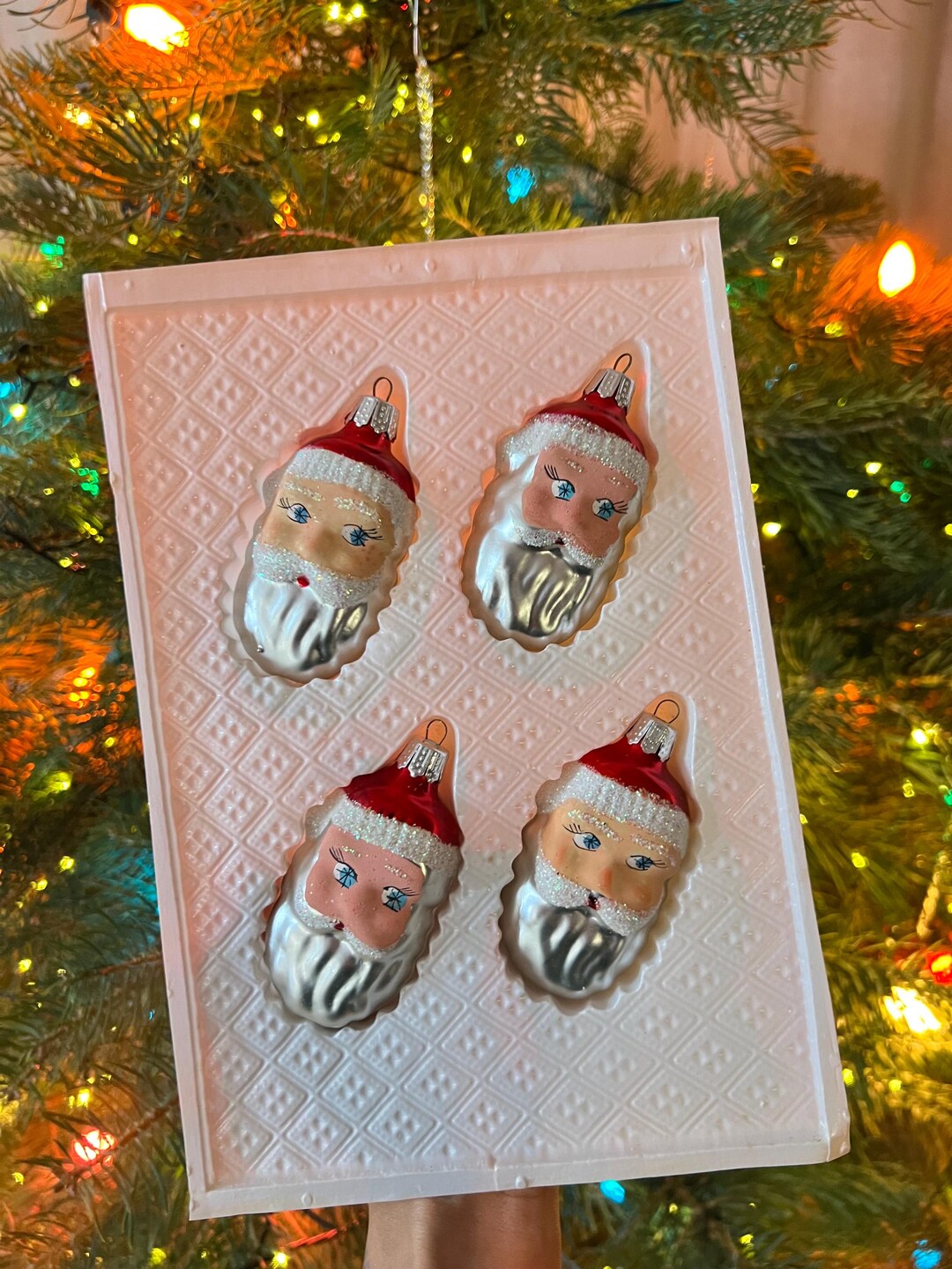 Vintage Set of 4 Hand Painted Old World Glass Santa Claus Christmas ...