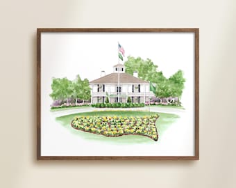 Golf Clubhouse PRINT - Watercolor Golf Art, Augusta Georgia, Husband Gift, Father's Day, Golf Nursery