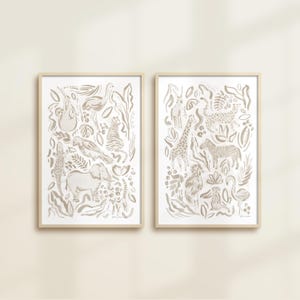 Watercolor Safari Animal Print: Gray Jungle Nursery Art (Digital Download