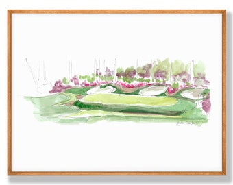 Masters 13 Azalea Green PRINT - Watercolor Golf Art, Augusta National, The Masters, Husband Gift, Father's Day