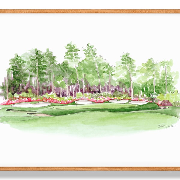 Masters 13 Azalea Green PRINT - Watercolor Golf Art, Augusta National, The Masters, Husband Gift, Father's Day, Golf Nursery