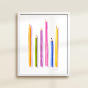 DIGITAL FILE Pencils | Shapes, Letters, Colors, Numbers Learning, Kid Room Decor, Watercolor Educational Art, Classroom Poster