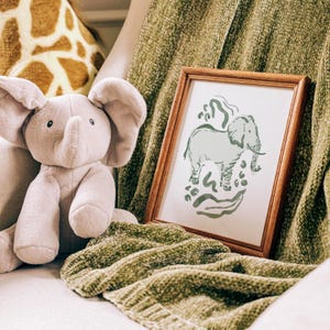 Watercolor Elephant Print: Green Safari Nursery Art (Digital Download)