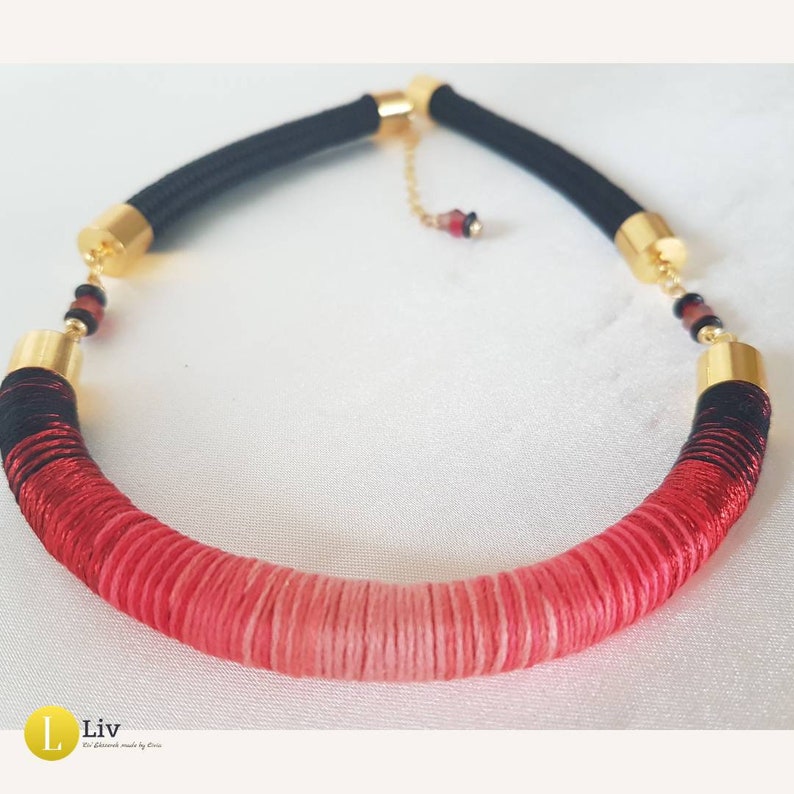 Fire Redblack Fabric Necklace Colourful Cotton Necklace Etsy