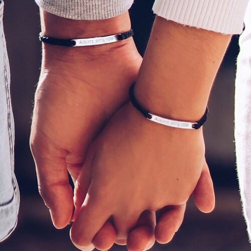 Engraved Bar Couple Bracelets Matching 