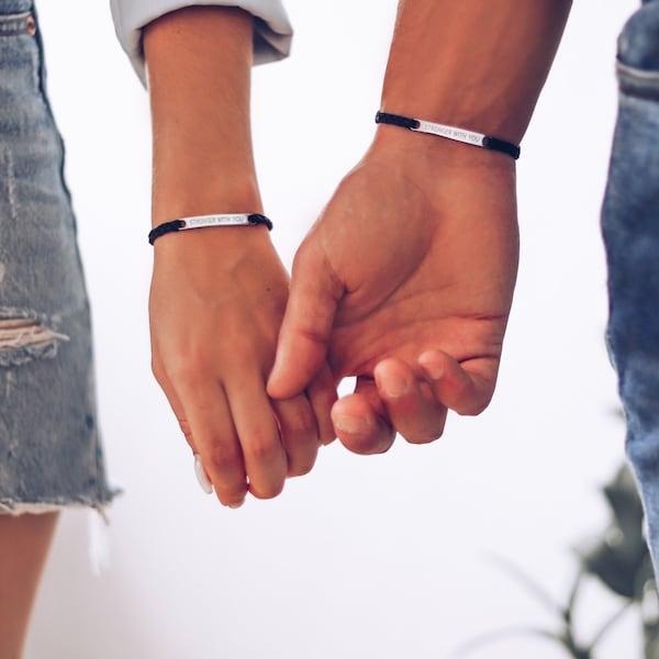 Stronger With You Engraved Bar • Couple bracelets • Matching Bracelets • Meaningful Gift