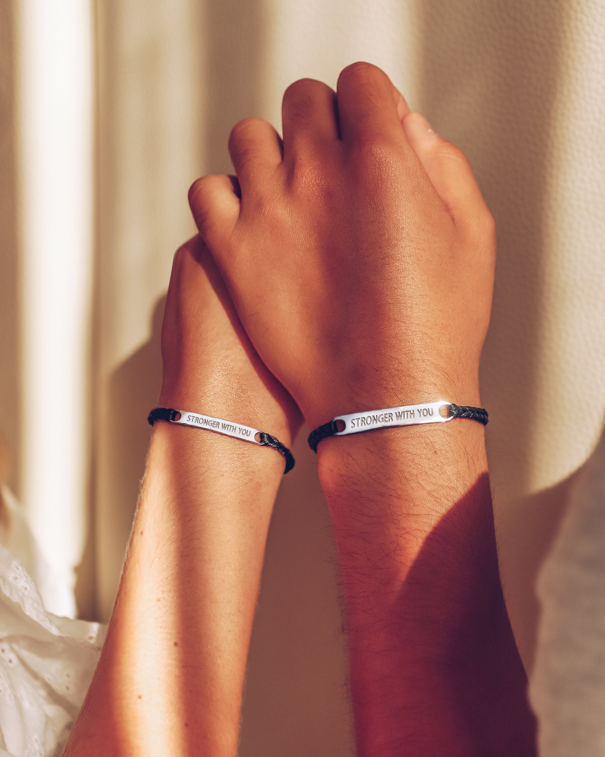 Stronger With You Engraved Bar Couple Bracelets Matching Bracelets