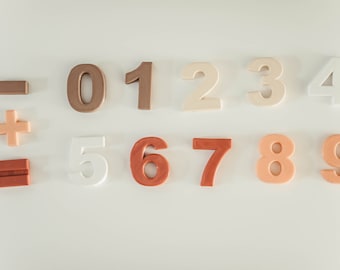 Single Set Earth Tone Number Fridge Magnets, Montessori, Functional Toys, Learning Toys, Aesthetic Toys, 3D Printed Plastic