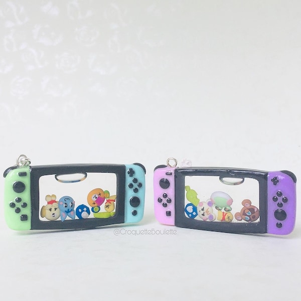 Shaker Nintendo-Switch version Animal Crossing fait en pâte polymère et résine uv // mini porte-clés //