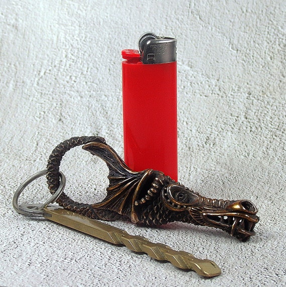 Carabiner-keychain "Dragon", handcrafted bronze belt clip, unique fairy-tale creature, hand made gift for the hiker and outdoor enthusiast