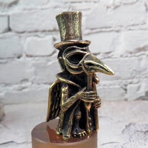 Plague Doctor-werewolf, small bronze figurine of winged fairy demon in mask, Victorian fallen Angel, funny gift for physician and doctor