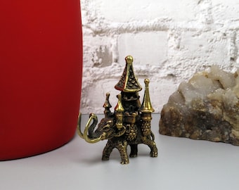 Elephant-with-castle, tiny bronze souvenir, handcrafted magic creature, funny Feng Shui wealth symbol, OOAK steampunk decor, good luck sign