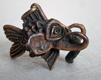 Pendant-Keychain Elephant Fish |  Handcrafted Small Bronze Charm for Chain, Bracelet, keyring or Bag