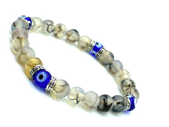 8mm  Round Stretch Evil Eye Bracelet #2297 Details about    Moonstone  Beads 