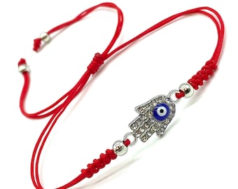Silver Crystal Hamsa Evil Eye Bracelet #2928M