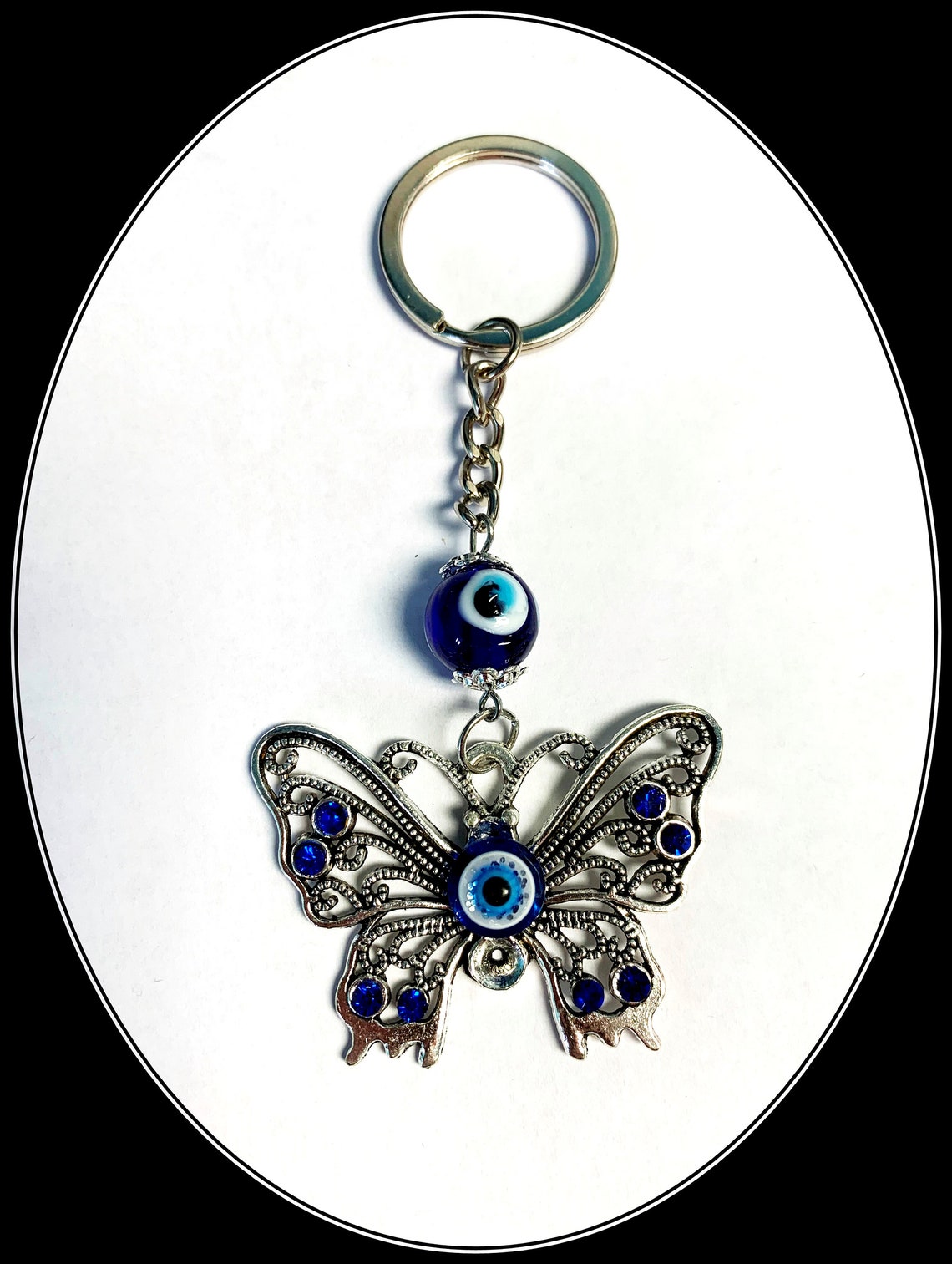 Evil Eye Butterfly Key Chain W/ Blue Crystals & Talisman 1312 Etsy