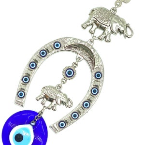 Evil Eye Hanging Horseshoe Nazar with Elephant Charms #5246