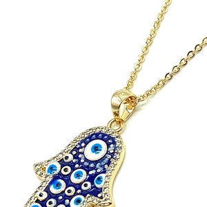 Colorful Crystal Hamsa Hand Evil Eye Necklace #3819