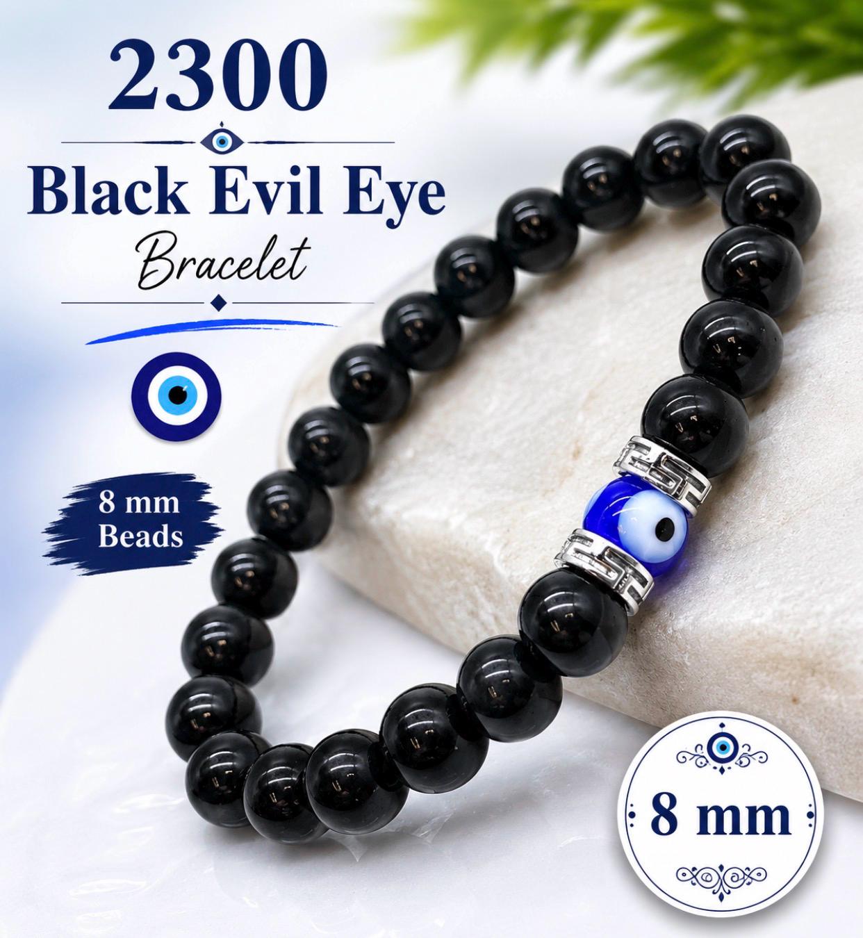 Natural Black Onyx Beads, 8 Mm Round Adjustable Evil Eye Bracelet