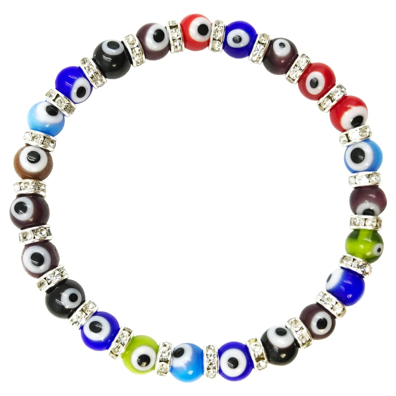 Turkish Evil Eye 6 mm Murano bead Stretch bracelet Rainbow