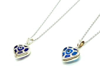 Evil eye Sterling Silver Heart Pendant Necklaces #9500