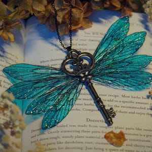 Turquoise Black Flying Fairy Key Necklace of the Whimsigoth Fae - 8 Wings
