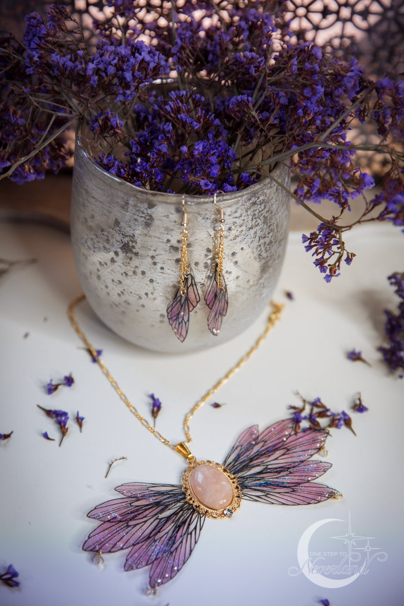 Long Butterfly Earrings of the Fairy of Cherry Blossom