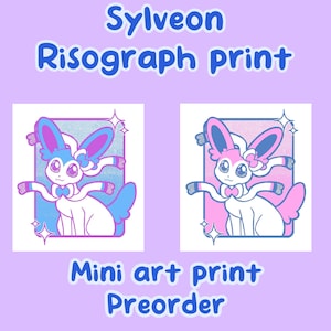 Sylveon inspired mini art print - Risograph