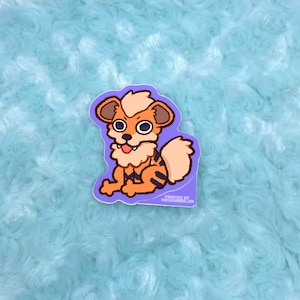 Silly goofy fire dog poke sticker growlithe inspired