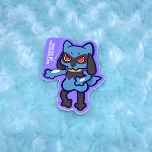 Silly goofy Blue dog poke sticker riolu inspired