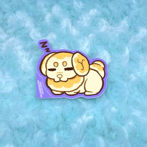 Silly goofy dough dog poke sticker fidough inspired