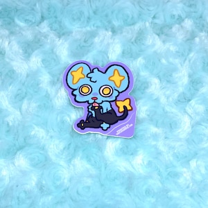 Silly goofy blue cat poke sticker shinx inspired