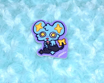 Silly goofy blue cat poke sticker shinx inspired