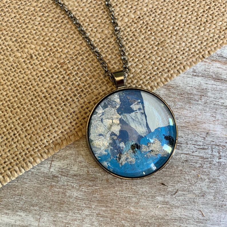 abstract art wearable art BEAUTIFUL ART NECKLACE ~ blue and white necklace art jewelry unique necklace silver jewelry glass pendant