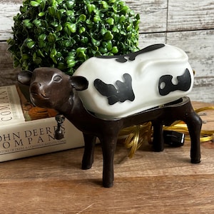 Vintage Cow Night Light Glass Metal Frame Accent Table Lamp bull night light cow theme room