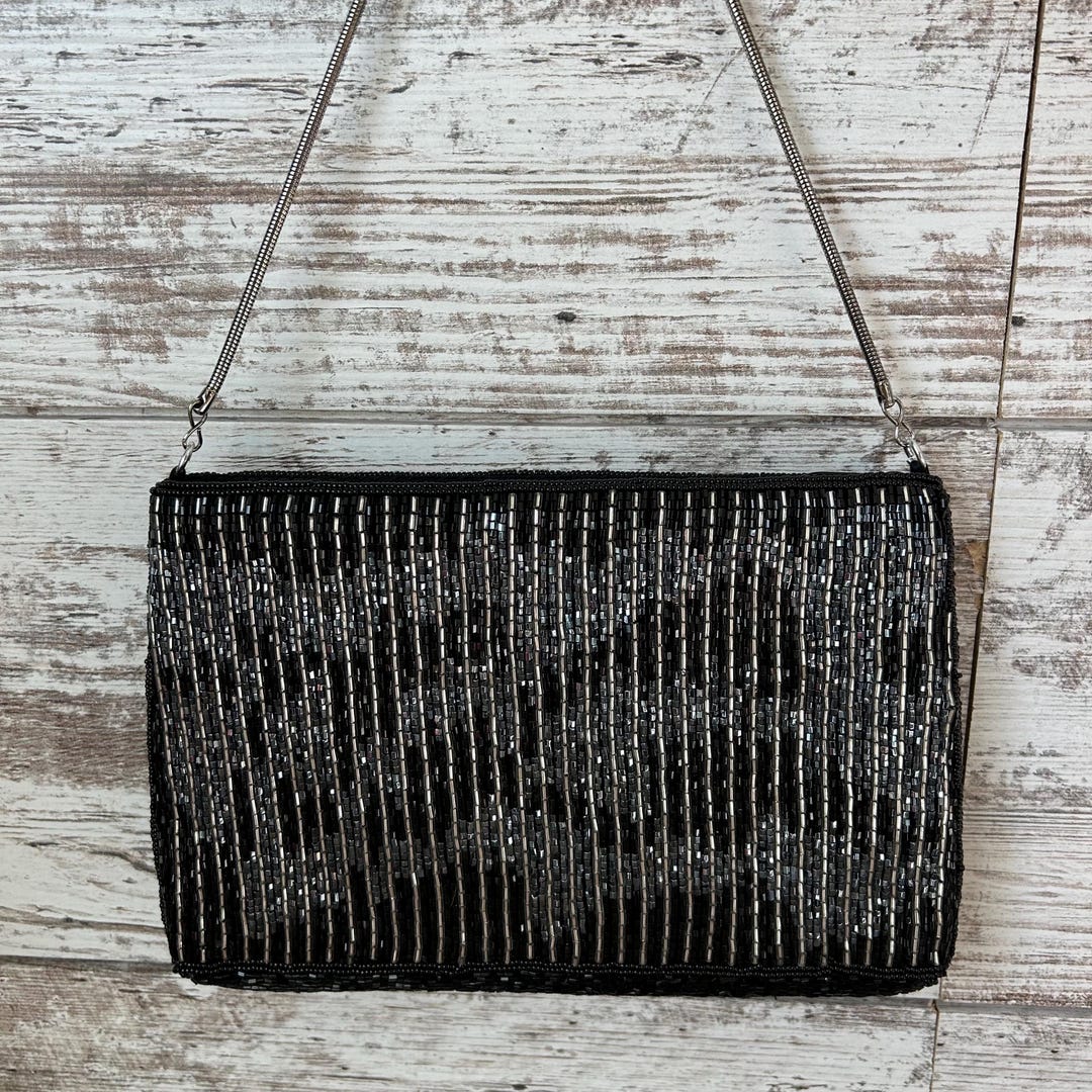 Purse Shape Rectangular Rectangle Shape Black Purse Beaded Sequins Evening Bag Purse Clutch ...
