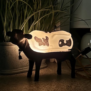 Vintage Cow Night Light Glass Metal Frame Accent Table Lamp bull night light cow theme room