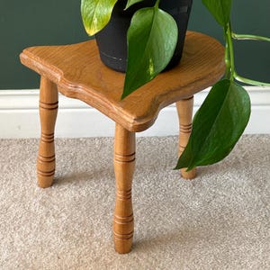 Handmade French Oak Milking Stool: Rustic Carved Tabouret Plant Stand