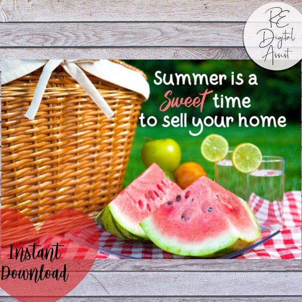 Summer Real Estate Marketing 4x6 Melon Postcard, Home Sellers Door Knocking Printable,  Summer Farm Business Mailer Card Tag