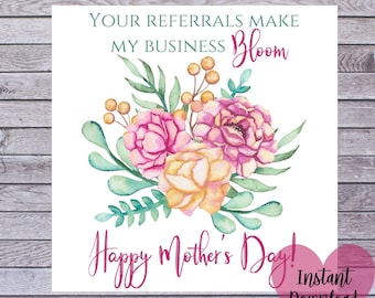 Mother's Day Flowers Business Referrals Card Tag | Real Estate Mortgage Insurance Clients Customer Printable PDF Pop By Promotion Gift Label
