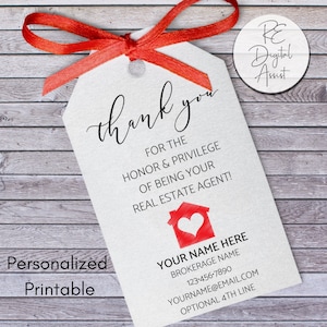 Real Estate Closing Printable Thank You Favor Tag Download, Real Estate Agent Broker Client Business PDF,  Buyer Seller Wine Gift Key Tags