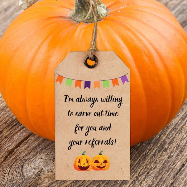 Pumpkin Carve Real Estate Printable  Referral Pop by Tags, Agent Broker Marketing Promotion Favor Card, Halloween  Business PDF