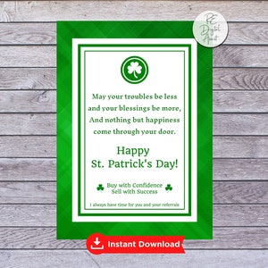 Irish Blessing St. Patrick's Day Real Estate Business Pop By Tags Cards, Broker Agent Team Referrals Gift Tag Label , Printable Download PDF