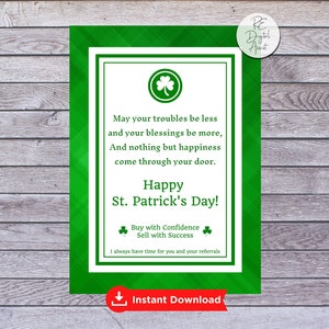 Cartes Pop By Tags pour entreprise immobilière de la Saint-Patrick, Bénédiction irlandaise, étiquette d'étiquette-cadeau de recommandations d'équipes de courtiers, imprimable, téléchargement PDF