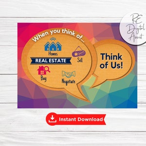 Think of Us Real Estate Marketing Postcard Front | Home Seller Buyer Referral Pop By Tags | Farming Neighborhood Printable Card PDF 4x6 5x7