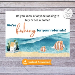 Fishing Referrals Real Estate Postcard Front | Goldfish Pop By Tag TEAM Broker Business Client Card, Open House Favor Download PDF 4x6 5x7